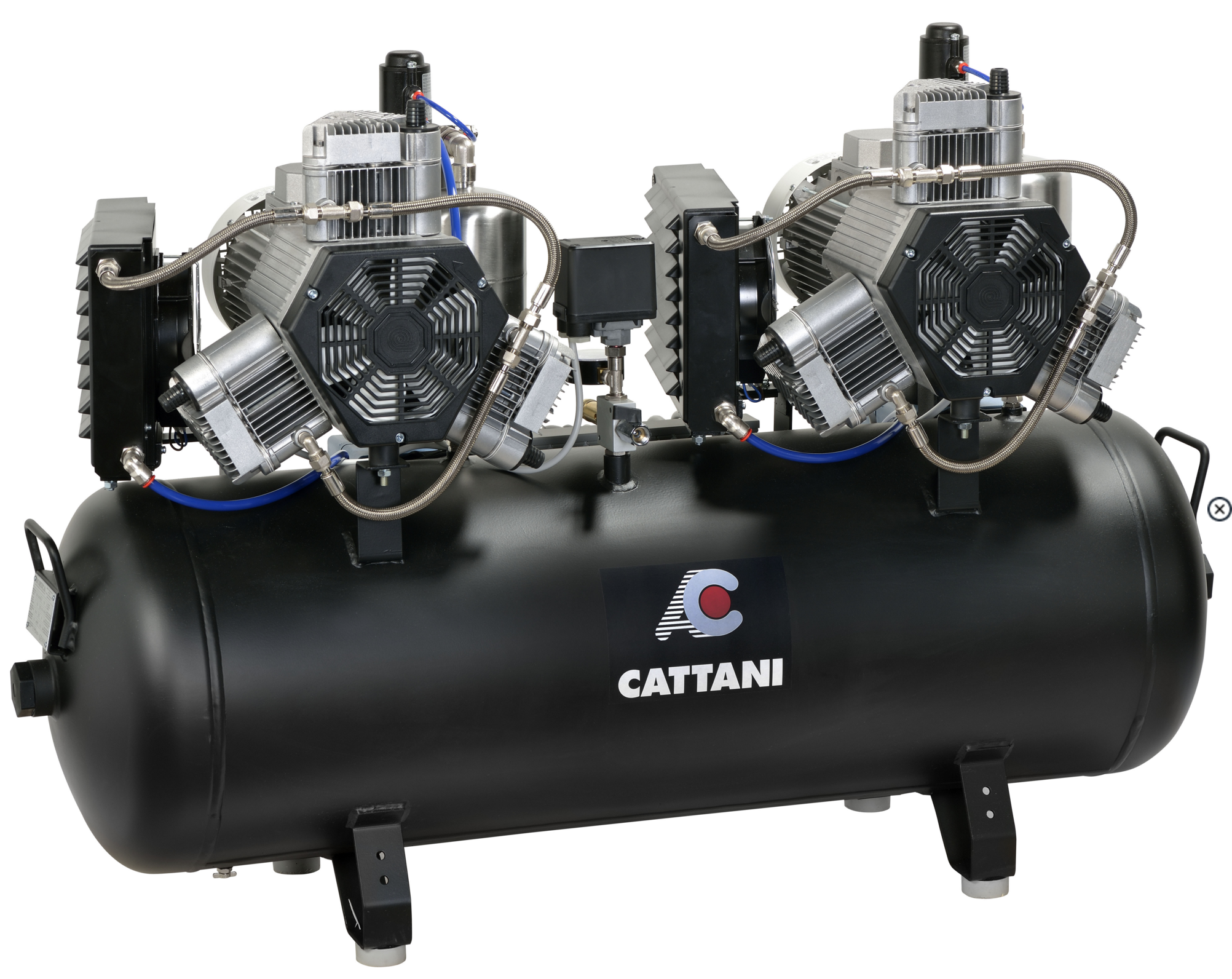 Cattani 150-476 Безмасляный компрессор для 7-ми стоматологических установок, c осушителем, с пластиковым кожухом, с ресивером 150 л, 476 л/мин., Cattani (Италия)
