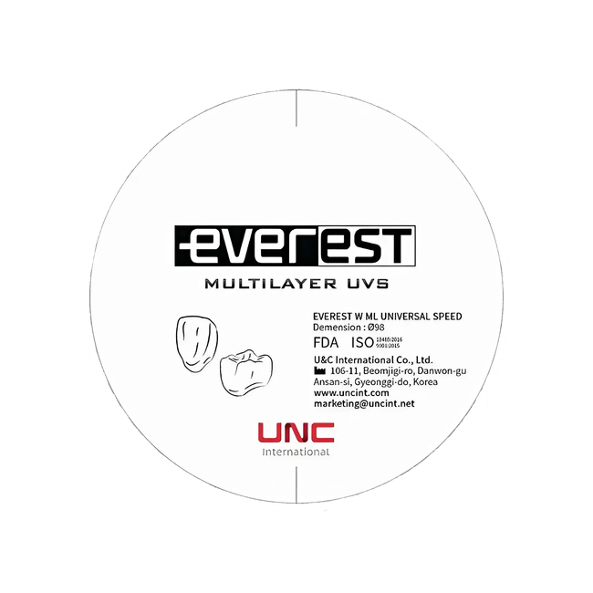 Everest Multilayer UVS - циркониевый диск многослойный, предварительно окрашенный, диаметр 95 мм, толщина 12 мм | UNC (Ю. Корея)
